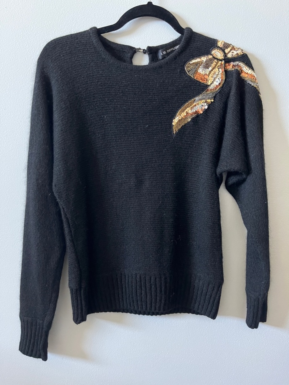 I.B. Diffusion vintage 80’s silk rabbit hair black sweater sequined bow detail